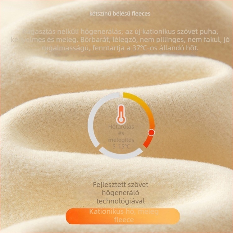 Női melegítő alsóruha készlet fleece-beléssel, vastag anyag 201–250 g/m², két részes szett: felső kerek nyakú és hosszú ujjú, fűtő funkcióval