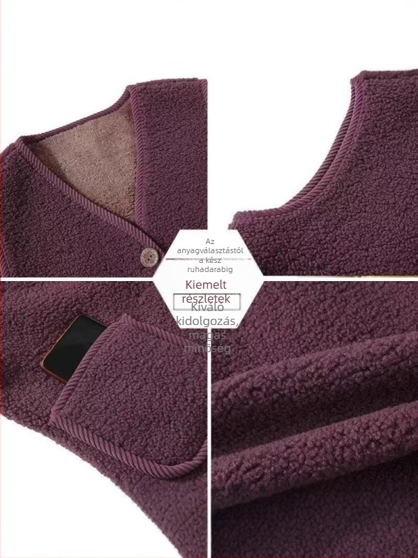 Mellény báránygyapjúból fleece béléssel, vastag és meleg, sokoldalú, stílusos őszi-téli női külső ruházat