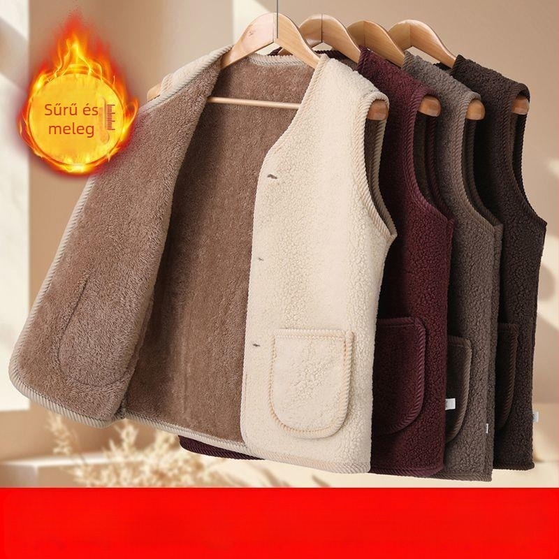 Női mellény V-nyakú, polár fleece anyagból, szabályos hossz, egy gomb, A-vonalú szabás