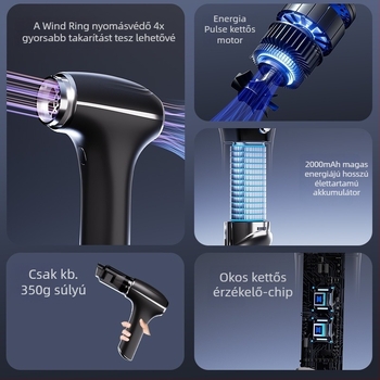 Kábel nélküli porszívó, 20000 Pa szívóerő, 12 V, 100 W, újratölthető