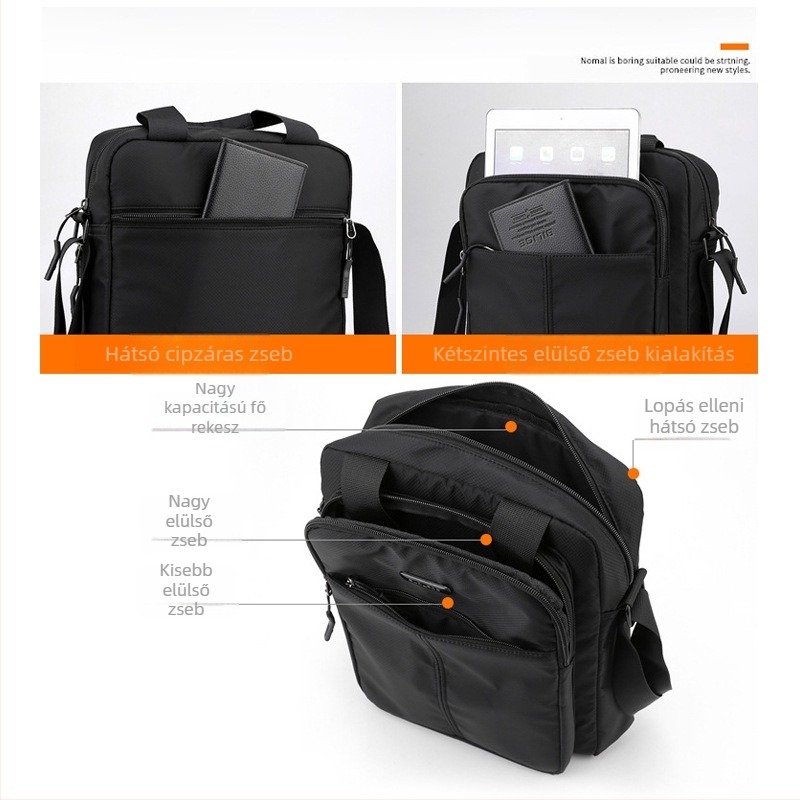 Férfi válltáska — városi egyszerűség, nylon, poliészter bélés, egyszínű, rekreációs utazásokhoz