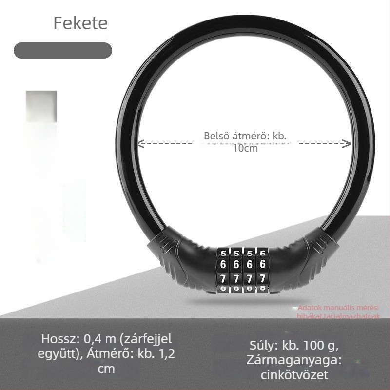 Keyma jelszavas zár kerékpárokhoz, motorkerékpárokhoz és elektromos járművekhez — négyjegyű kód, PVC+acélkábel, 100 g