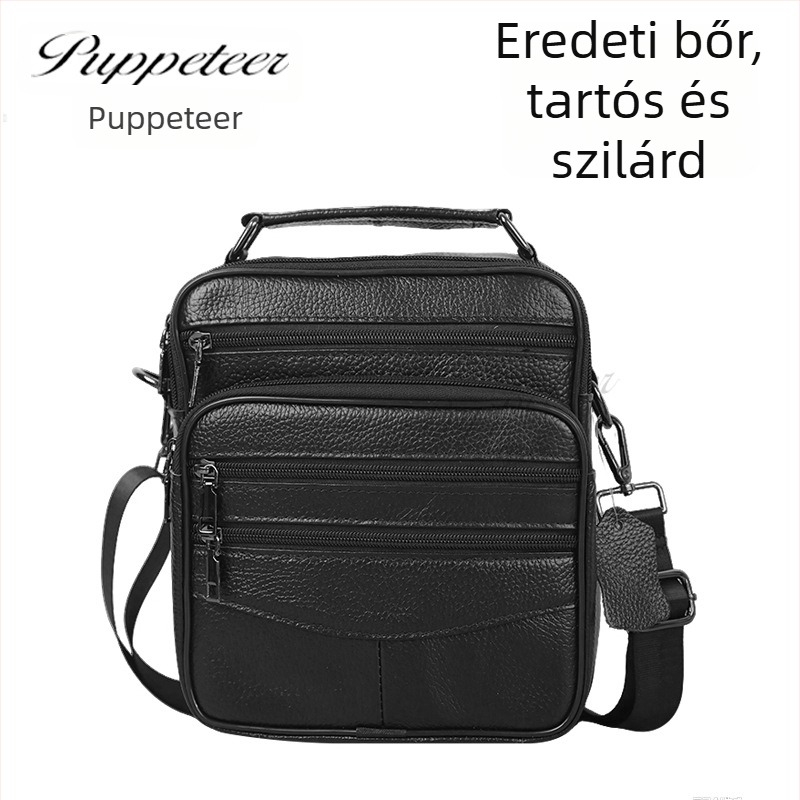 Papetier férfi bőrtáska, válltáska, városi egyszerű stílus, első osztályú marhabőr, vízálló, több zseb