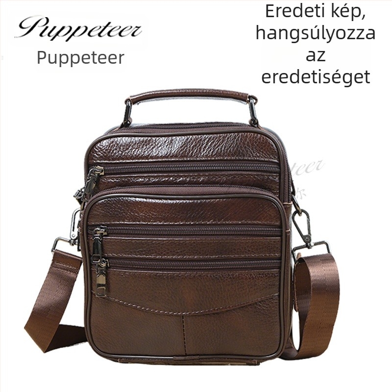 Papetier férfi bőrtáska, válltáska, városi egyszerű stílus, első osztályú marhabőr, vízálló, több zseb