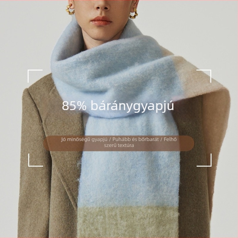 Női gyapjú sál hosszított dizájnnal, warp knitting technikával készült, meleg téli használatra, 81–95% gyapjú