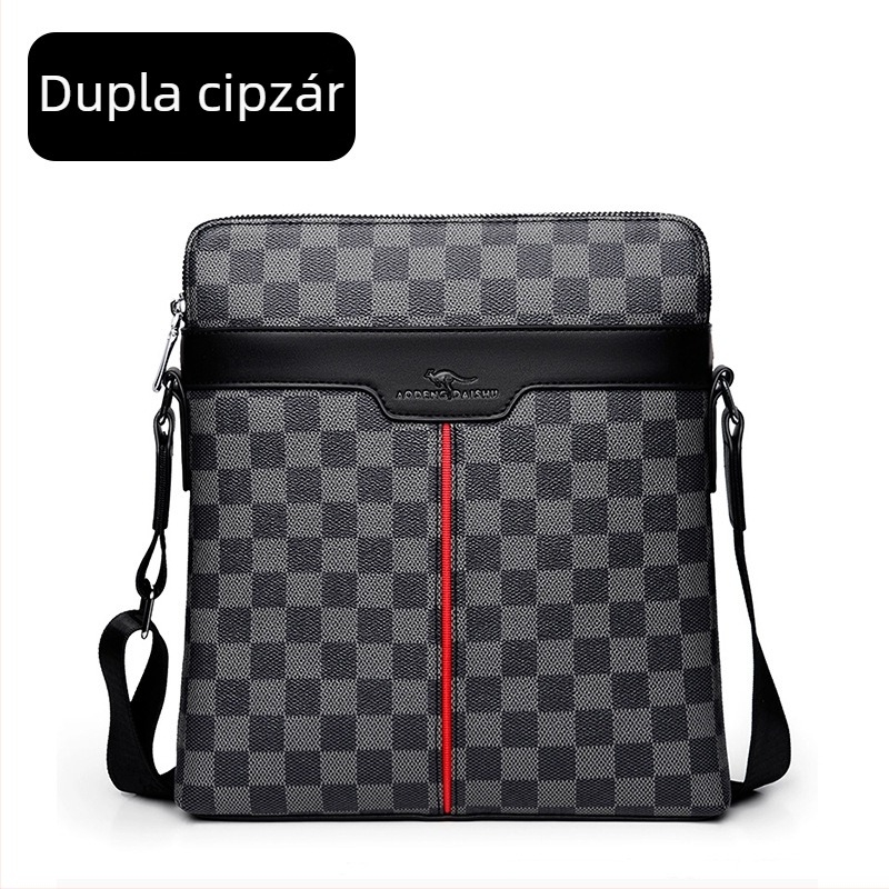 Férfi PU bőrből készült keresztbody válltáska, dupla cipzár, 8 hüvelykes laptophoz