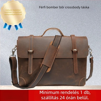 Férfi crossbody táska valódi Crazy Horse bőrrel, kopásálló kivitel, poliészter-pamut bélés.