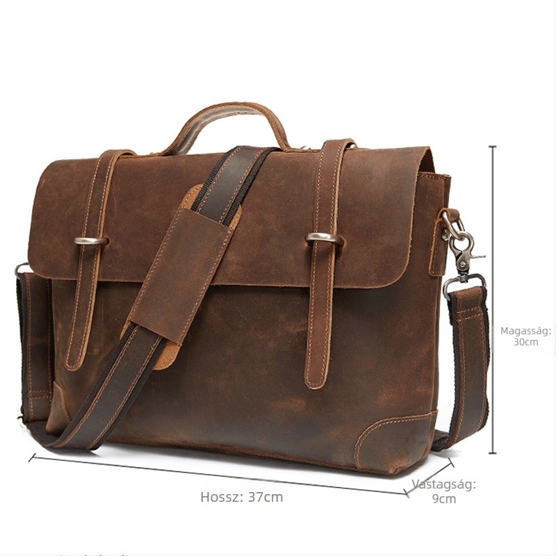 Férfi crossbody táska valódi Crazy Horse bőrrel, kopásálló kivitel, poliészter-pamut bélés.