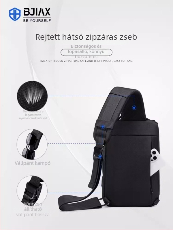 Férfi mellkas táska - Multifunkcionális keresztpántos táska, Nylon, Vízálló, Nagy kapacitású, Városi minimalist stílus