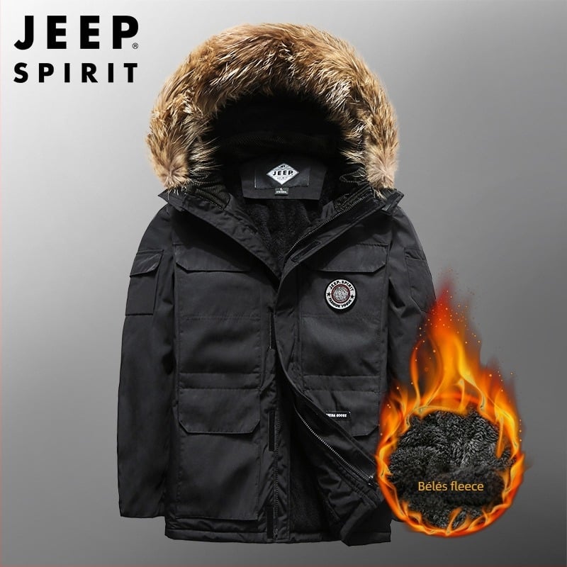 Férfi kapucnis dzseki fleece béléssel, poliészter töltet, zipzár