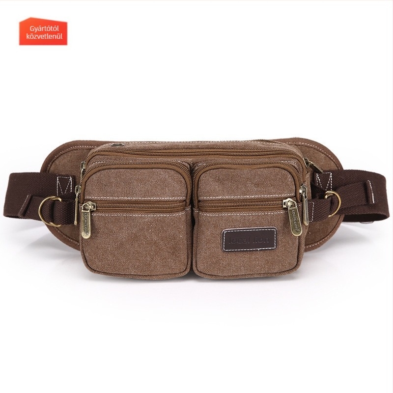 Férfi vászon derék táska - Multifunkcionális, Légáteresztő, Koreai stílus, Nagy kapacitás (Canvas; Breathable; Polyester lining; Leisure travel; Men's Fanny Pack)