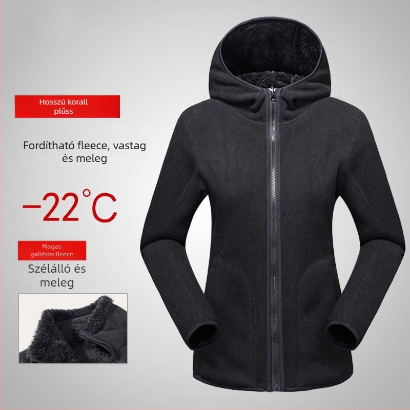 Unisex kapucnis polár fleece kabát őszre és télre, meleg bélés polar fleece-sel, kardigán-stílus.