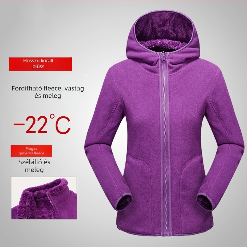Unisex kapucnis polár fleece kabát őszre és télre, meleg bélés polar fleece-sel, kardigán-stílus.