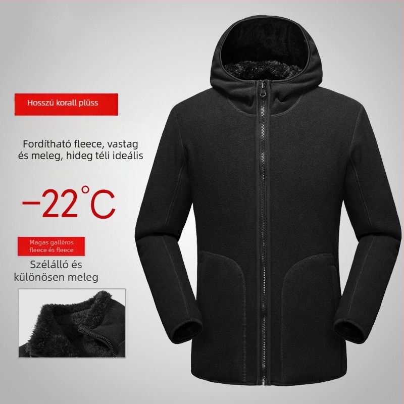 Unisex kapucnis polár fleece kabát őszre és télre, meleg bélés polar fleece-sel, kardigán-stílus.
