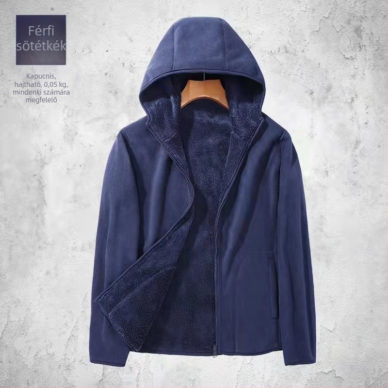 Unisex kapucnis polár fleece kabát őszre és télre, meleg bélés polar fleece-sel, kardigán-stílus.