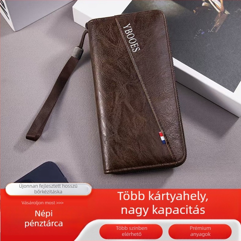 Férfi hosszú pénztárca, ultra vékony PU anyagú kártyatartó, több kártyahellyel, vízálló, bővíthető
