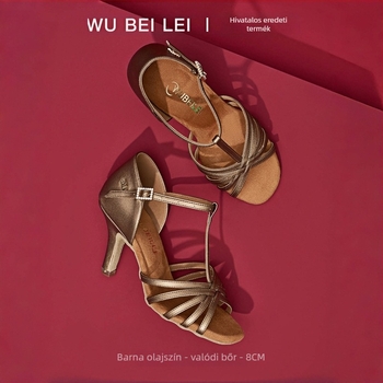 Női latin tánc cipők öt pánttal, T-formájú dizájnnal — felső rész selyem, velúr talp, légáteresztő, kopásálló