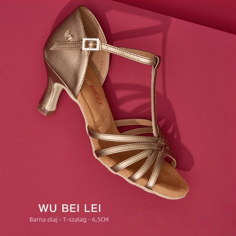 Női latin tánc cipők öt pánttal, T-formájú dizájnnal — felső rész selyem, velúr talp, légáteresztő, kopásálló