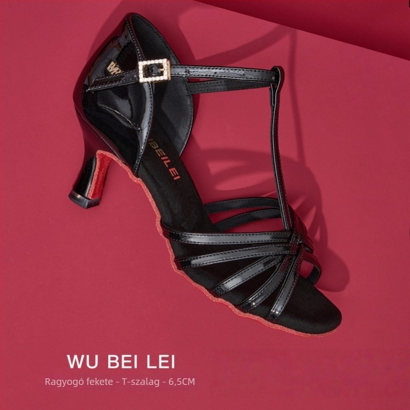 Női latin tánc cipők öt pánttal, T-formájú dizájnnal — felső rész selyem, velúr talp, légáteresztő, kopásálló