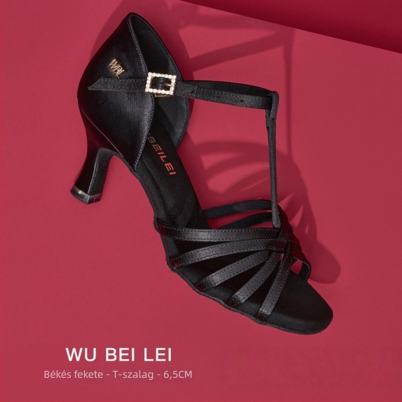 Női latin tánc cipők öt pánttal, T-formájú dizájnnal — felső rész selyem, velúr talp, légáteresztő, kopásálló