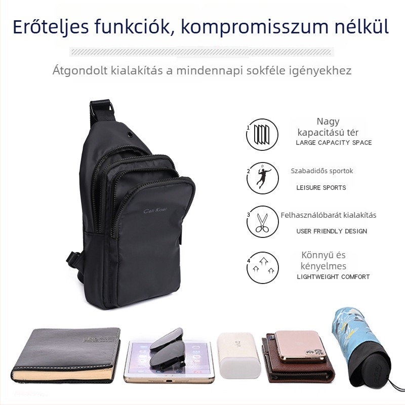 Férfi mellkas táska – nagy kapacitás, PU anyag, kopásállóság, városi stílus, mintázat betűkkel