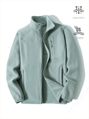 Flís kardigán dzseki, polar fleece, egyszínű, magas gallér, meleg télen és ősszel