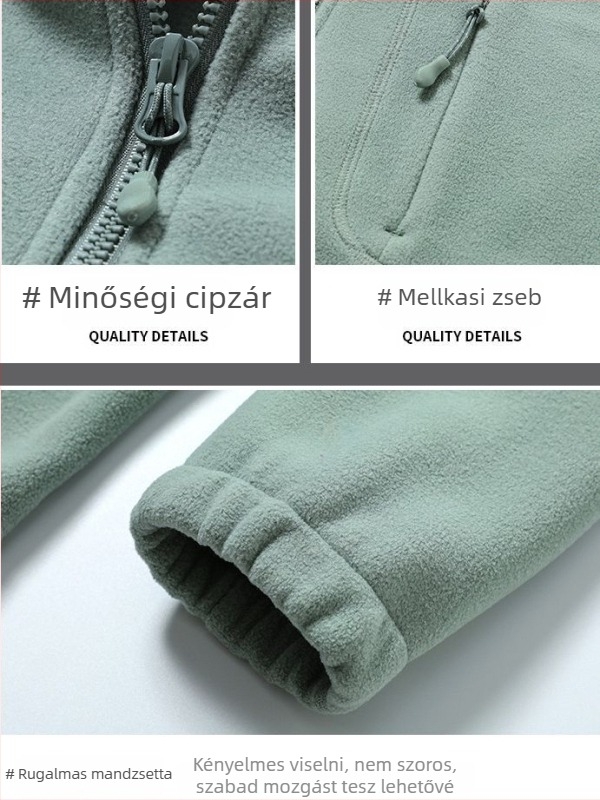Flís kardigán dzseki, polar fleece, egyszínű, magas gallér, meleg télen és ősszel