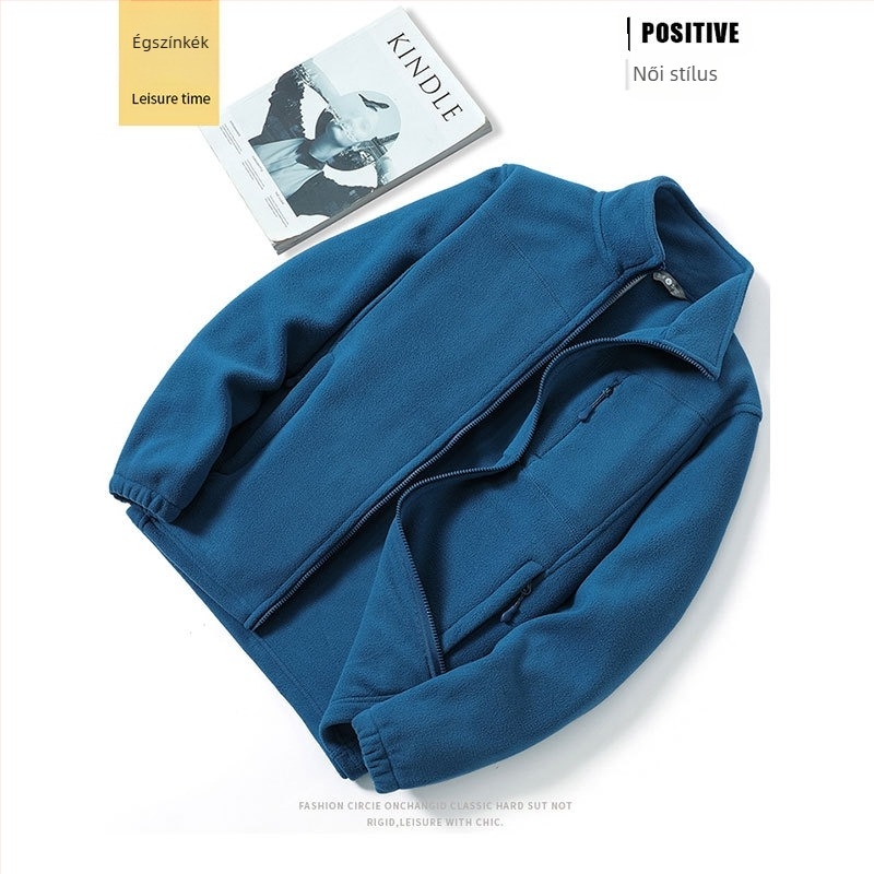 Flís kardigán dzseki, polar fleece, egyszínű, magas gallér, meleg télen és ősszel