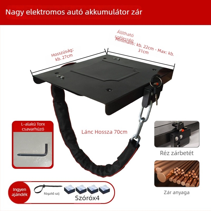 Keyma 508-18 Akkumulátorfedél-zár elektromos járműhöz, rézötvözet acéllemez bevonattal, EV akkumulátor védelem, tömeg 500 g, modern és minimalist stílus