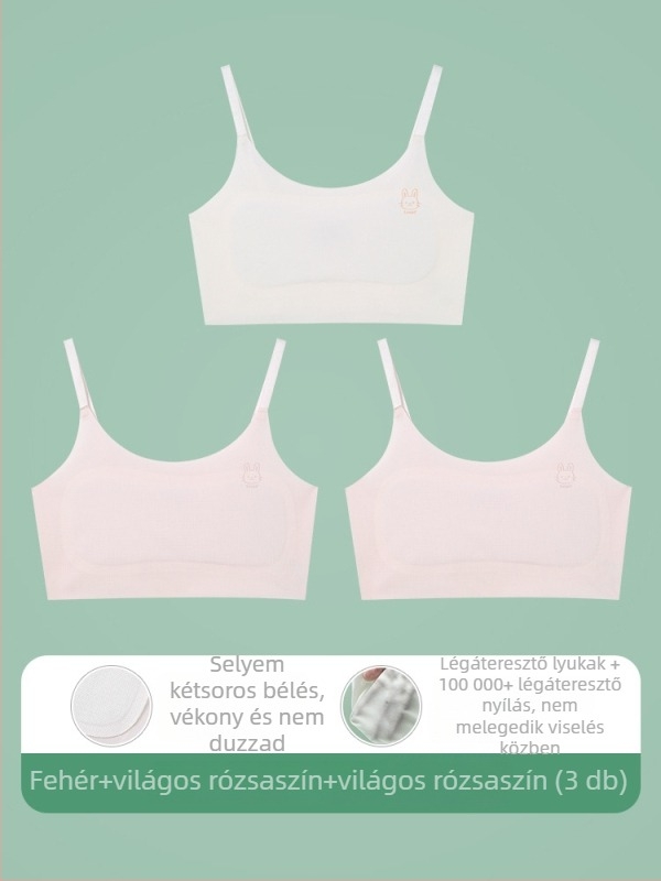 9–13 éveseknek szóló mellény-stílusú fehérnemű, nylon anyag, belső spandex 30–50%, ultra vékony formázott kosár pamut béléssel, állítható vállpántok