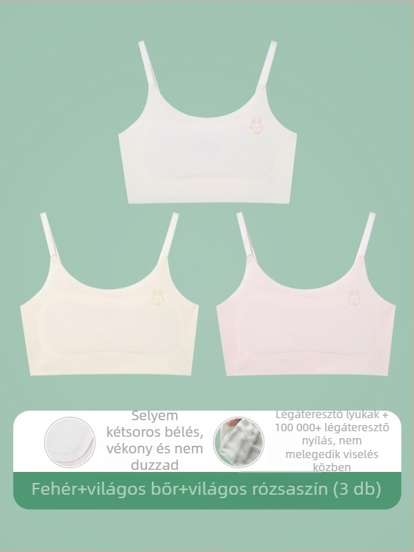 9–13 éveseknek szóló mellény-stílusú fehérnemű, nylon anyag, belső spandex 30–50%, ultra vékony formázott kosár pamut béléssel, állítható vállpántok