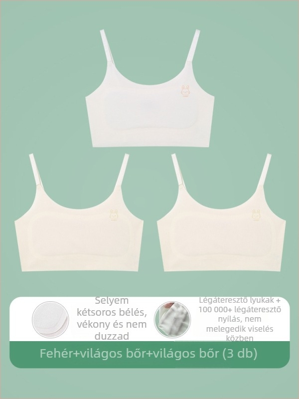 9–13 éveseknek szóló mellény-stílusú fehérnemű, nylon anyag, belső spandex 30–50%, ultra vékony formázott kosár pamut béléssel, állítható vállpántok