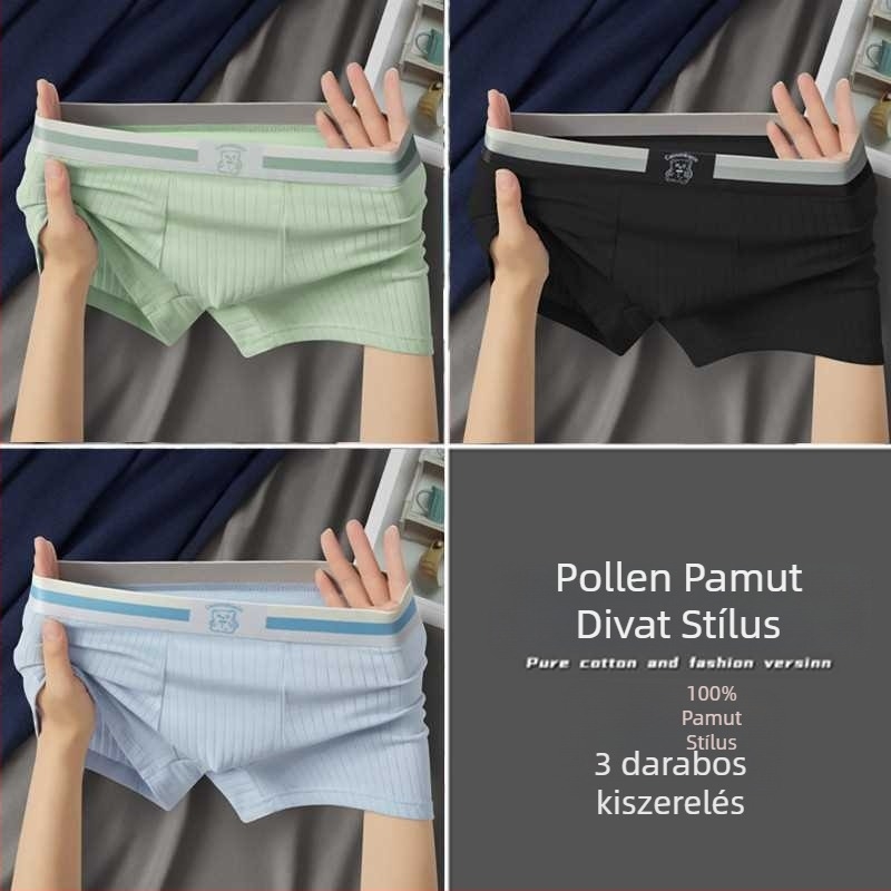 Férfi pamut boxeralsó középmagas derekú, lélegző, antibakteriális, rib-kötésű szövet, viszkóz bélés