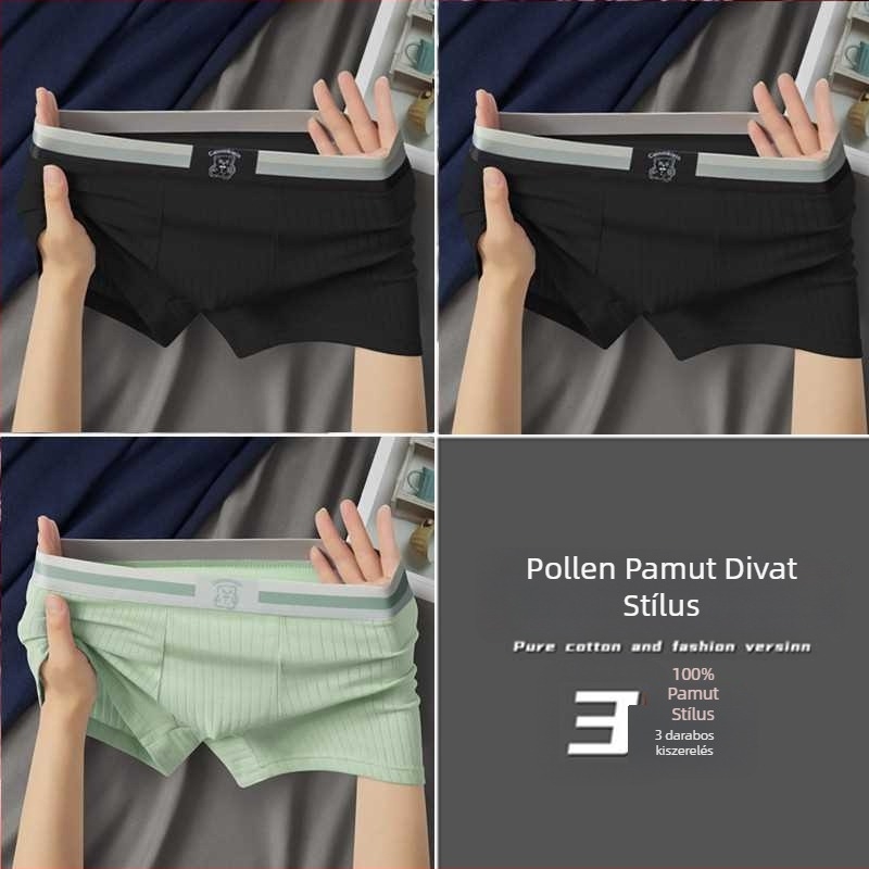 Férfi pamut boxeralsó középmagas derekú, lélegző, antibakteriális, rib-kötésű szövet, viszkóz bélés