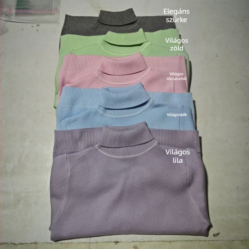 Pulóver magas gallérral, vastag fleece kötött, geometriai minta, pulóver stílus, hosszú ujjú