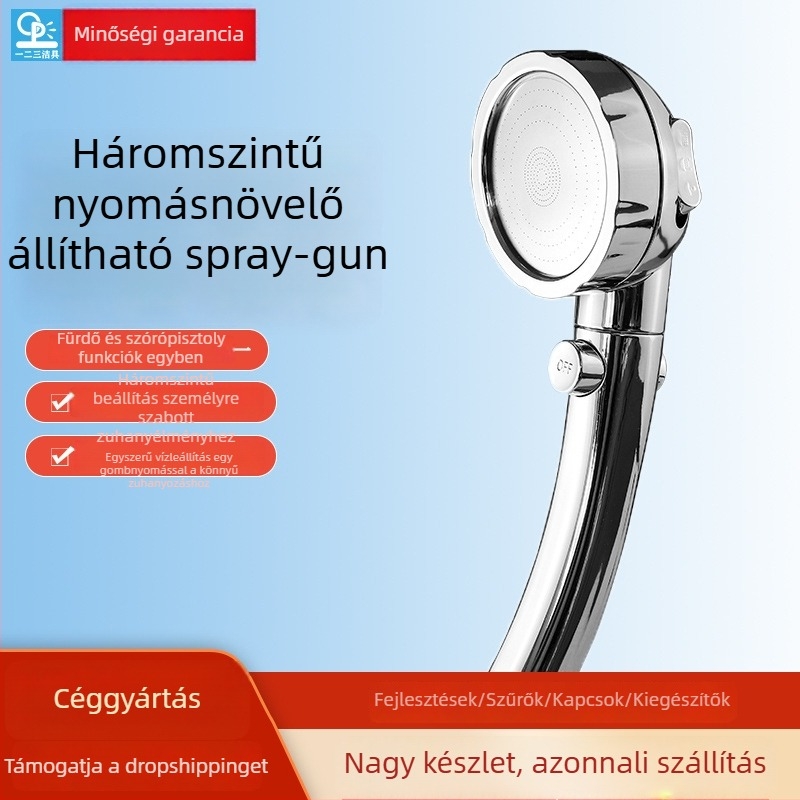 Hárommódú elektroplattált zuhanyfej, ABS anyagból, modell XCC12, közvetlen felszerelés, funkciók: permetezés, masszázs, eső