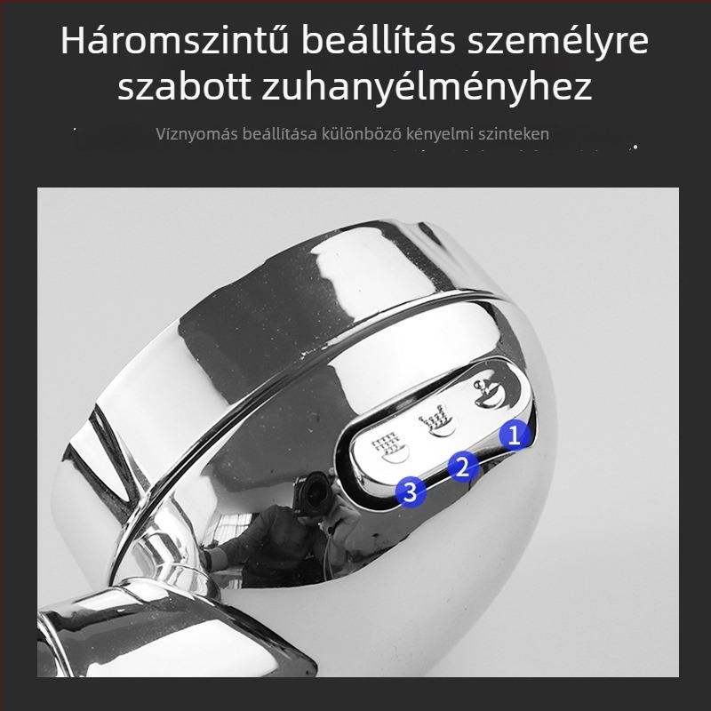 Hárommódú elektroplattált zuhanyfej, ABS anyagból, modell XCC12, közvetlen felszerelés, funkciók: permetezés, masszázs, eső