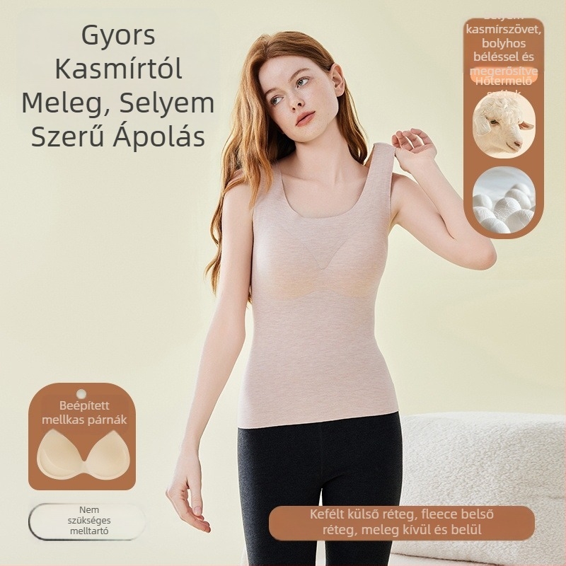 Női selyem-kasmír meleg mellény melltámasz betéttel, fleece belsővel, vastag őszi-téli viselet