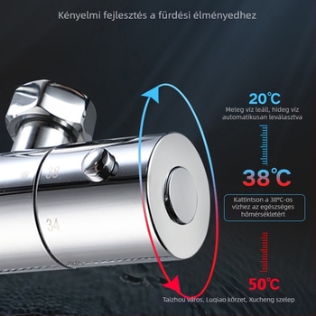 Zuhanycsap termosztátos hőmérsékletszabályozással, rejtett szerelés, rozsdamentes acél krómozott felülettel, GY3 modell, 20–50°C működési hőmérséklet