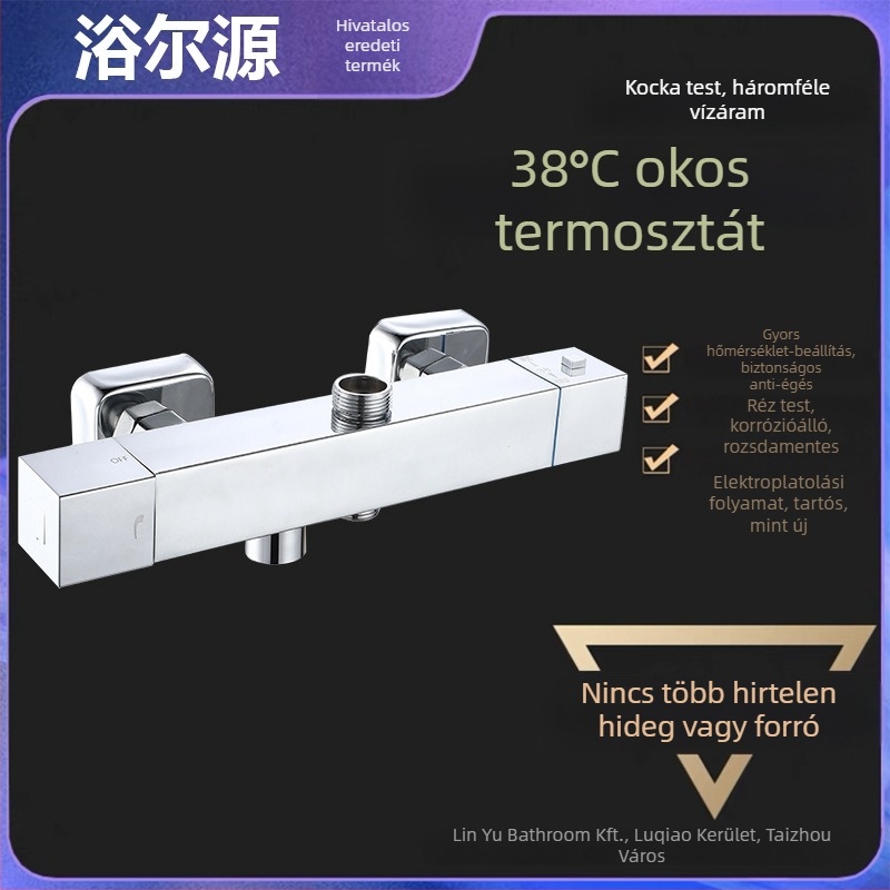 Zuhanycsap termosztátos hőmérsékletszabályozással, rejtett szerelés, rozsdamentes acél krómozott felülettel, GY3 modell, 20–50°C működési hőmérséklet