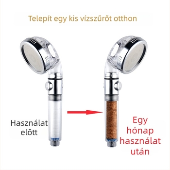 Negatív ionos zuhanyfej, egygombos vízleállítás, 3 üzemmódban szabályozható áramlás, PP pamut szűrő, menetes csatlakozás
