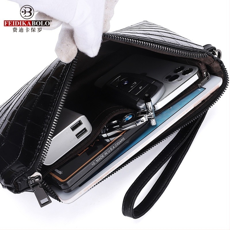 Férfi PU bőrű clutch táska, lopás elleni funkcióval, üzleti út stílushoz, poliszter bélés.
