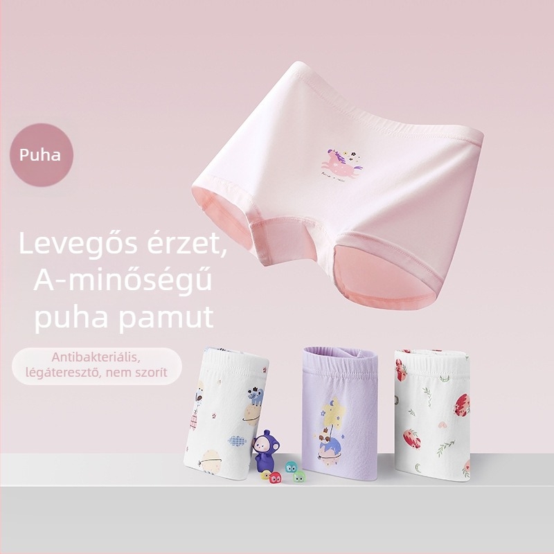 Pamut lányoknak készült alsónemű, puha és kényelmes, antibakteriális, bőrbarát, rajzfilm mintával
