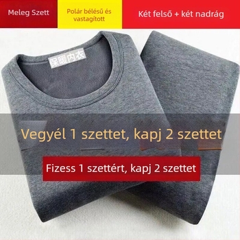 Férfi termikus alsó-felső készlet fleece béléssel, egyszínű, hosszú ujjú felső és nadrág