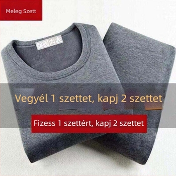 Férfi termikus alsó-felső készlet fleece béléssel, egyszínű, hosszú ujjú felső és nadrág