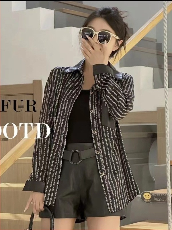 Női juhbőr ing chiffon panelokkal, hosszú ujjú, csatos záródás, őszi-téli 2025