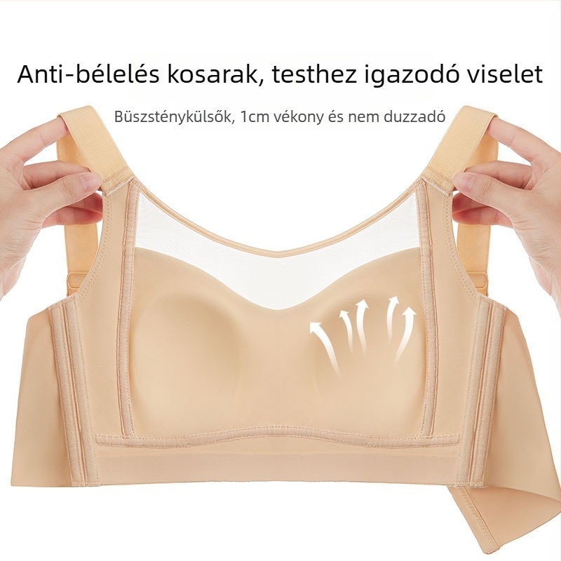 Varrás nélküli, teljes kosárú melltartó – ultra vékony nejlon, vékony formázott kosarak, acélmerevítő nélkül, rögzített dupla pántok, anti-sagging