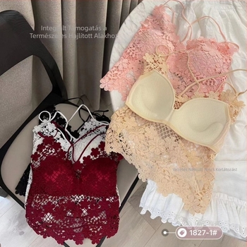 Csipkés váll nélküli melltartó, poliészter, 3/4-es kosár, kupa forma: felül vékony / alul vastag