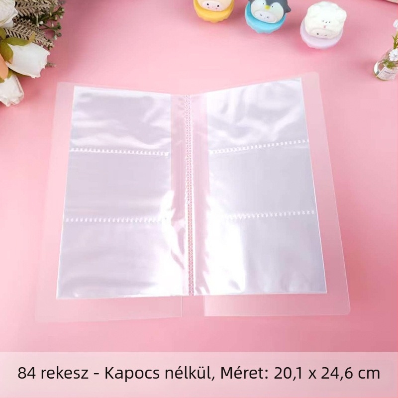 Átlátszó postai képeslap-tároló és információs füzet tárolótáskával