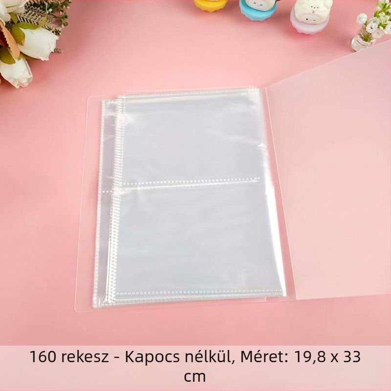 Átlátszó postai képeslap-tároló és információs füzet tárolótáskával